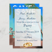 Save the Date ヴィンテージカーと結婚指輪 招待状 (正面/裏面)