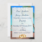 Save the Date ヴィンテージカーと結婚指輪 招待状 (正面)