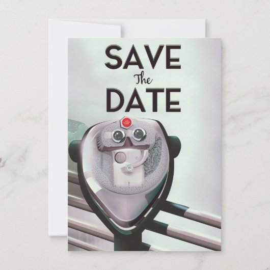 Save The Date ヴィンテージ望遠鏡の観察者 招待状 (裏面)