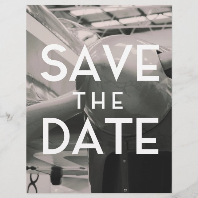 Save the Date ヴィンテージ航空機格納庫 レターヘッド (正面)