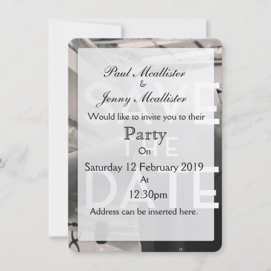 Save the Date ヴィンテージ航空機格納庫 招待状 (正面)