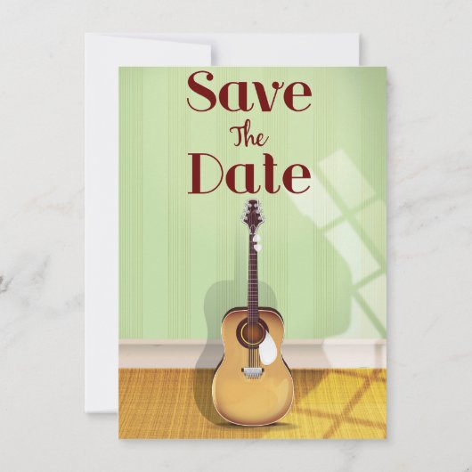 Save the Date ヴィンテージ アコースティックギター 招待状 (裏面)