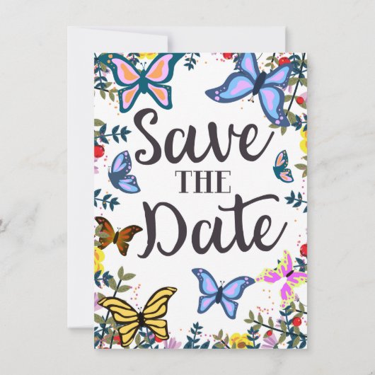 Save the Date ヴィンテージ バタフライ 招待状 (裏面)