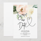 Save The Date 優しいピンクの花柄 ウェディング 招待状 (正面/裏面)