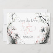 Save the Date | 優雅な淡いピンクの花柄 招待状 (正面)