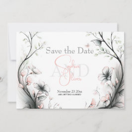 Save the Date | 優雅な淡いピンクの花柄 招待状