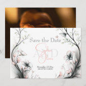 Save the Date | 優雅な淡いピンクの花柄 招待状 (正面/裏面)