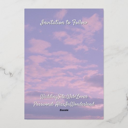 Save the Date: 夢の雲の恋人テーマ 箔招待状 (裏面)