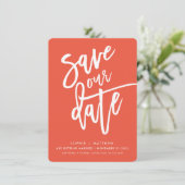 SAVE THE DATE 手書きスクリプト オレンジ 白インク 招待状 (スタンド正面)
