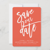 SAVE THE DATE 手書きスクリプト オレンジ 白インク 招待状 (正面)