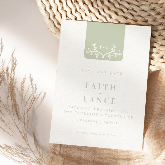 SAVE THE DATE 春の庭の枝 ロゴ サージュグリーン 招待状