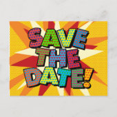 SAVE THE DATE 楽しいモダン コミック風デザイン 案内ポストカード (正面)