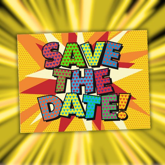 SAVE THE DATE 楽しいモダン コミック風デザイン 案内ポストカード