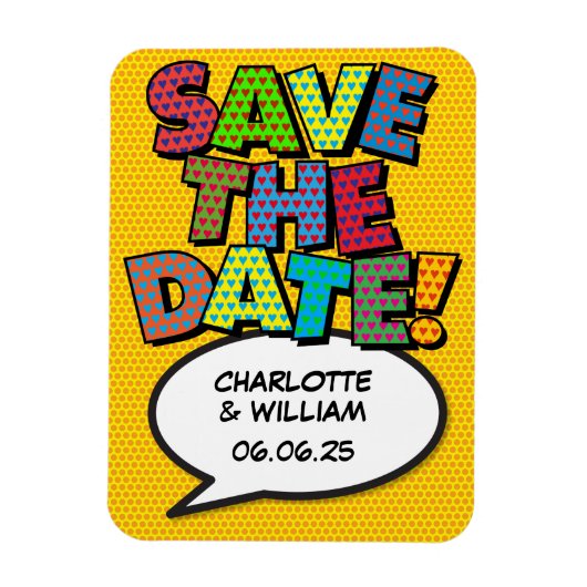 SAVE THE DATE 楽しいレトロ漫画ポップアート マグネット (縦)