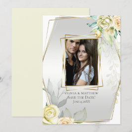 Save the Date | 水彩アイボリーイエロー ブラッシュローズ 招待状