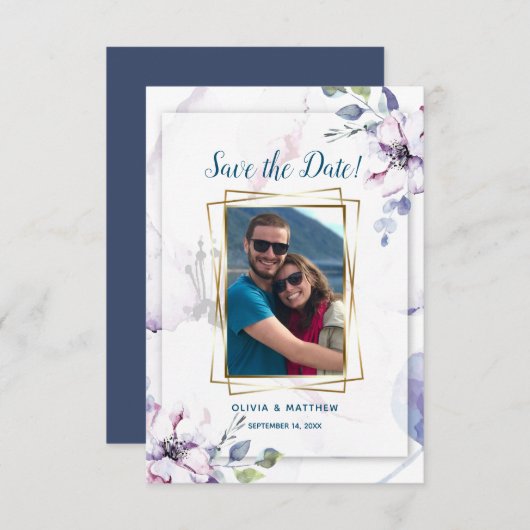 Save the Date 水彩桜のブッシュ 招待状 (正面/裏面)