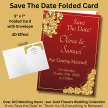 Save The Date - 濃い赤地に金色のバラ   