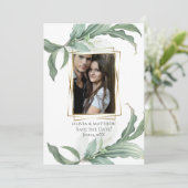Save the Date | 現代のエレガントなトロピカルリーフ 招待状 (スタンド正面)