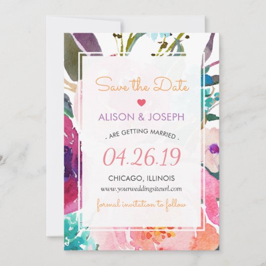 Save the Date | 現代の水彩ガーデンフラワー セーブザデート (正面)