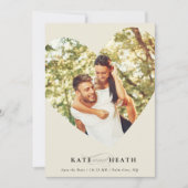 SAVE THE DATE 現代的な写真 エレガントなハート アイボリー 招待状 (正面)