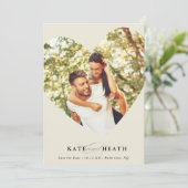 SAVE THE DATE 現代的な写真 エレガントなハート アイボリー 招待状 (スタンド正面)