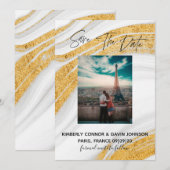 Save The Date|白、グレー、ゴールドのアゲートジオード セーブザデート (正面/裏面)