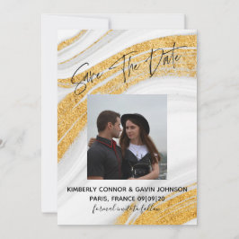 Save The Date | 白、グレー、ゴールドの大理石 セーブザデート