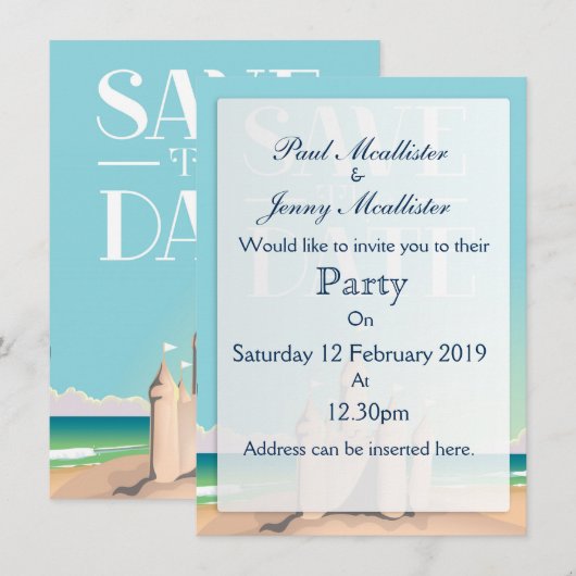 Save the Date 砂の城 招待状 (正面/裏面)