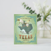 Save The Date – 素敵な鳥とテキサス州の地図 案内ポストカード (スタンド正面)