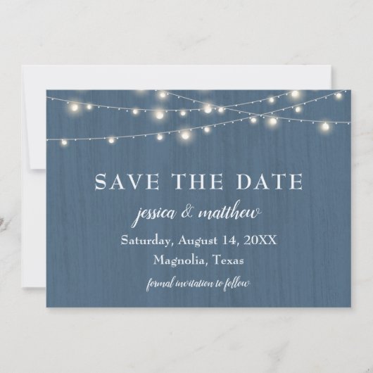 Save the Date 素朴 Blue Farmhouse String Lights（日付青の セーブザデート (正面)