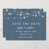 Save the Date 素朴 Blue Farmhouse String Lights（日付青の セーブザデート (正面/裏面)