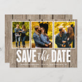 Save the Date 素朴 Light Wood 3 Photo Collage(日付の明るい セーブザデート (正面/裏面)