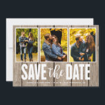Save the Date 素朴 Light Wood 3 Photo Collage（日付の明るい セーブザデート<br><div class="desc">この田舎の木の3枚の写真コラージュで結婚式の日を発表してください。</div>