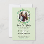 Save The Date 素朴 Wood & Eucalyptus Botanical 招待状 (正面)