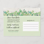 Save The Date 素朴 Wood & Eucalyptus Botanical 案内ポストカード (裏面)
