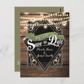 Save The Date 素朴 Wood & Lights婚約 ポストカード (正面/裏面)