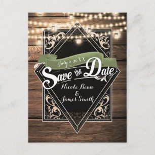 Save The Date 素朴 Wood & Lights婚約 ポストカード