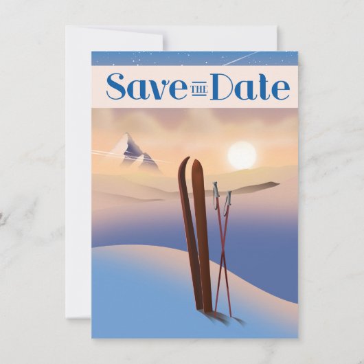 Save The Date 結婚式 ヴィンテージ スキー 招待状 (裏面)
