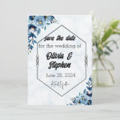 Save the date - 結婚式/青いバラ 招待状 (スタンド正面)