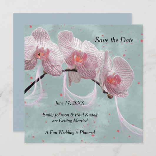 Save the Date 結婚発表 ピンクとターコイズ 招待状 (正面/裏面)