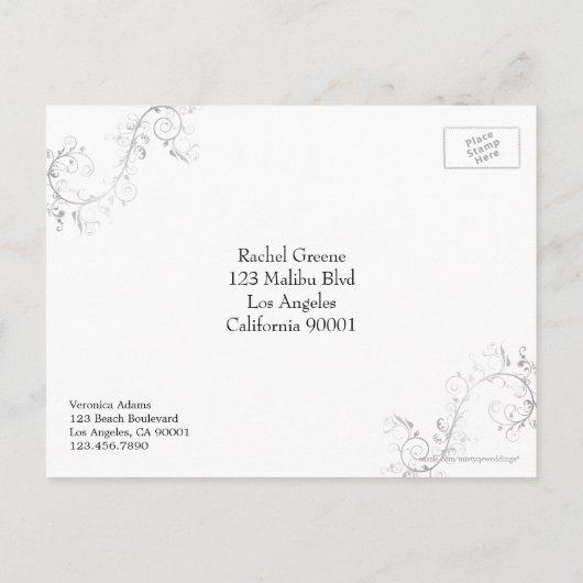 Save the Date 結婚's Silver Flowishはがき 案内ポストカード (裏面)