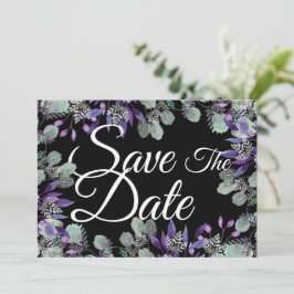Save The Date 花の紫色の花 白い文字 招待状