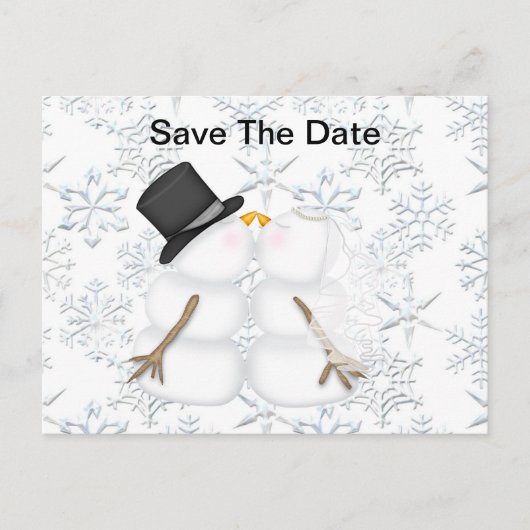 Save the Date 花嫁 & 花婿 スノーマン 案内ポストカード (正面)