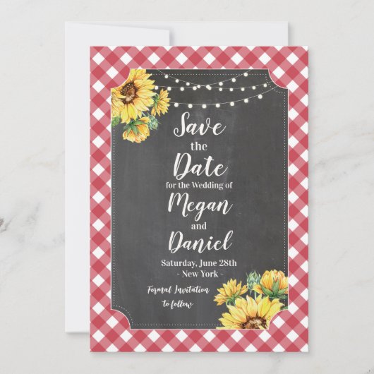 Save The Date 赤白ひまわり フラワーの結婚式 セーブザデート (正面)