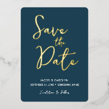 Save the Date 青いターコイズ ゴールドのウェディング