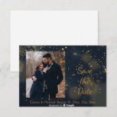 Save the Date 青い金 星空のウェディング 招待状 (正面/裏面)