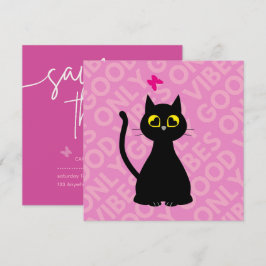 SAVE THE DATE!- 面白い猫の誕生日カード 招待状
