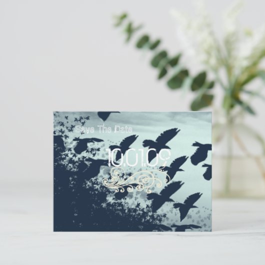 Save the Date-飛んでいる Birds - カスタマイズ 案内ポストカード (スタンド正面)