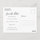 Save the Date 高級感あふれる白い筆記体フォトポストカード ポストカード (裏面)