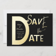 Save The Date 黒とゴールド テンプレート カード